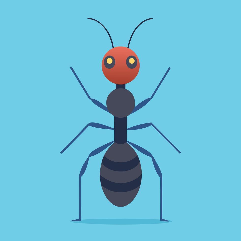 Cartoon Ant Illustration On Light Blue vector