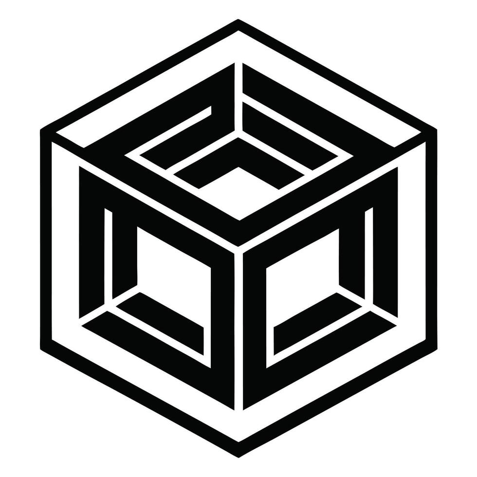 Abstract Geometric Cube Illusion Monochrome vector