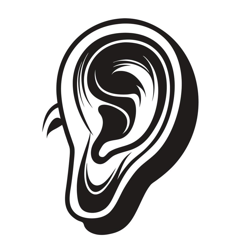 Human Ear Black And White Illustration vector