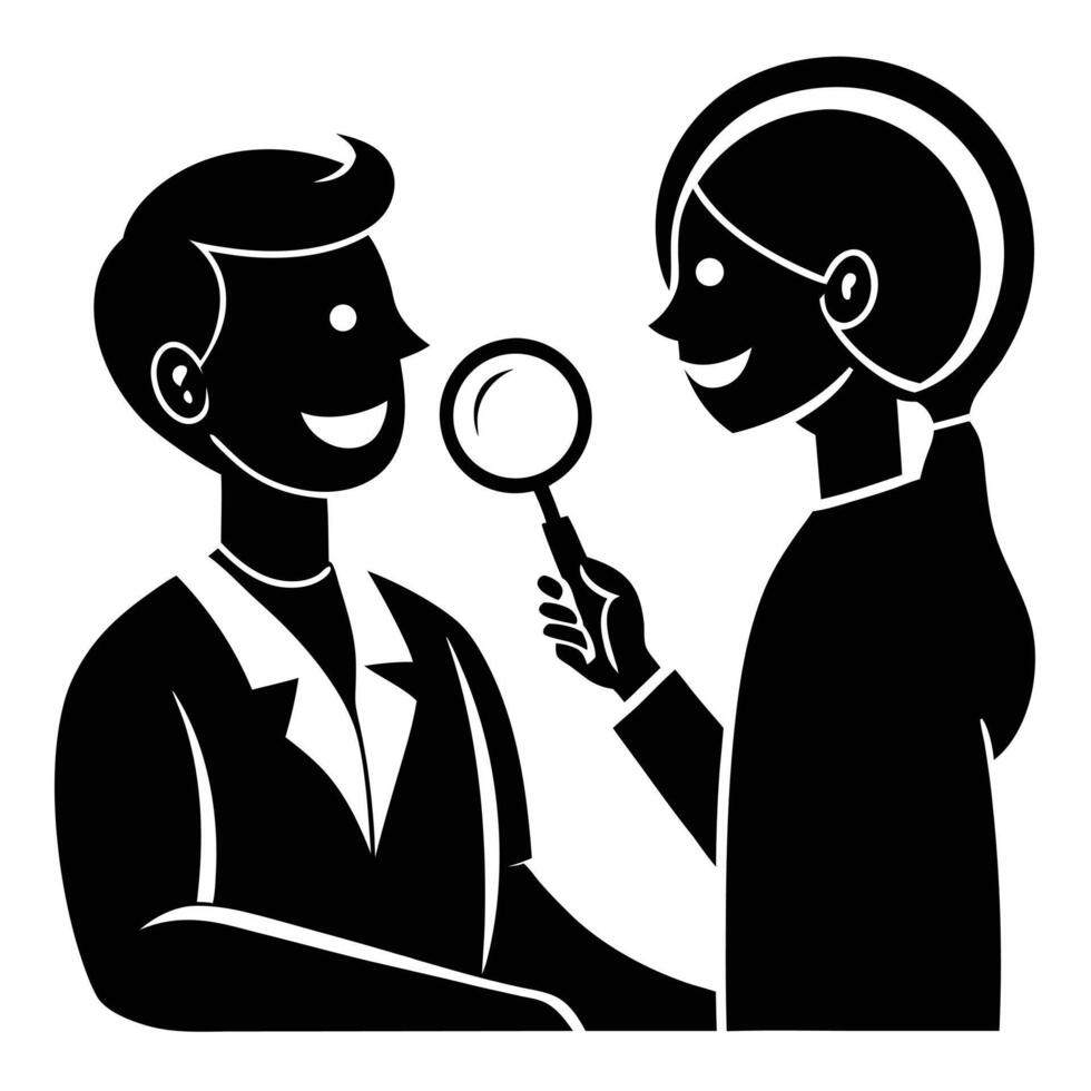 Interview Process With Magnifying Glass Icon vector