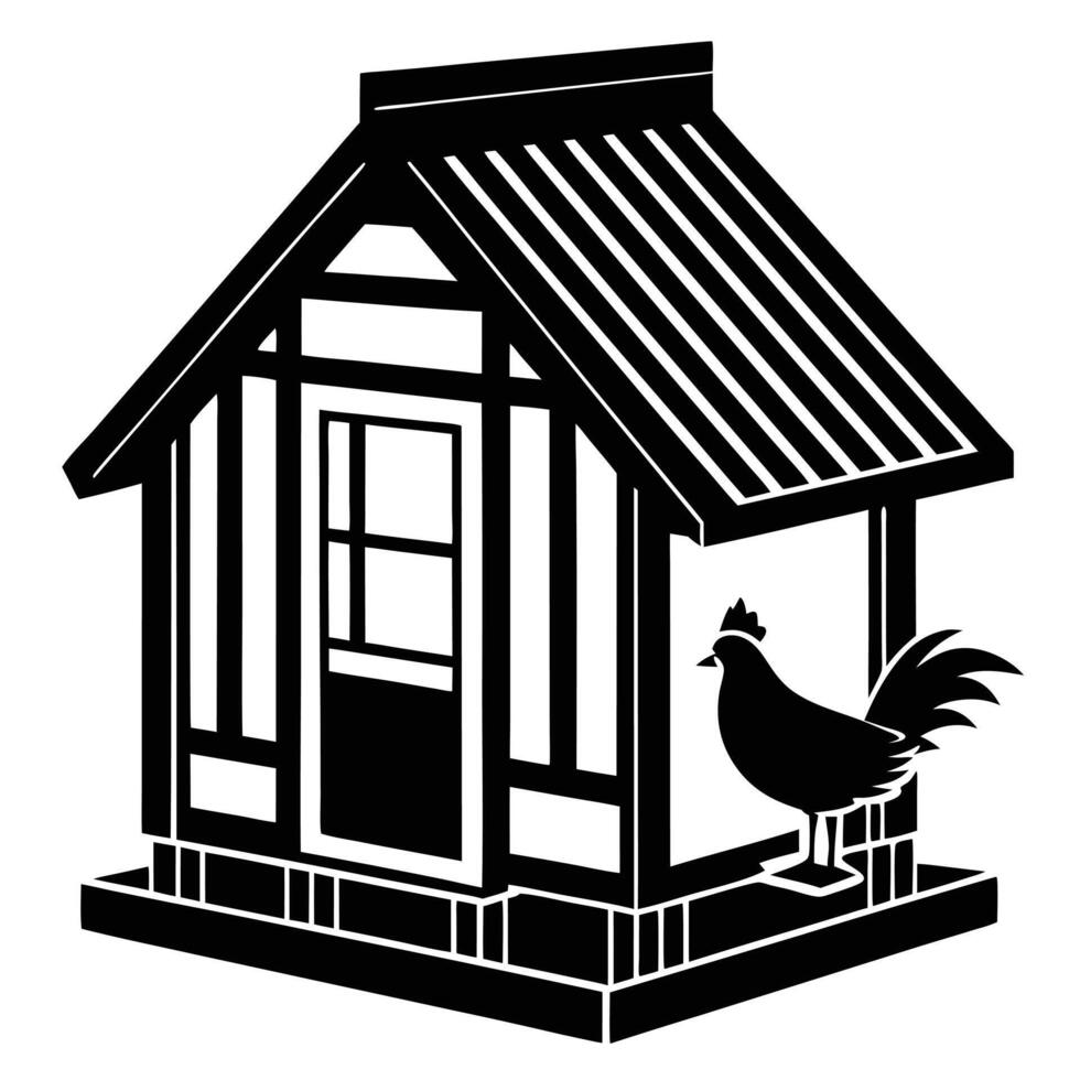 Black And White Chicken Coop Illustration vector