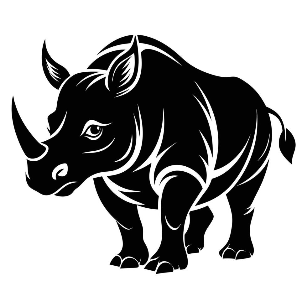 Black And White Rhinoceros Illustration vector