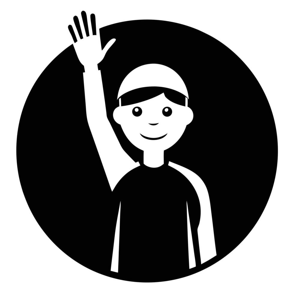 Boy Raising Hand Black Circle vector
