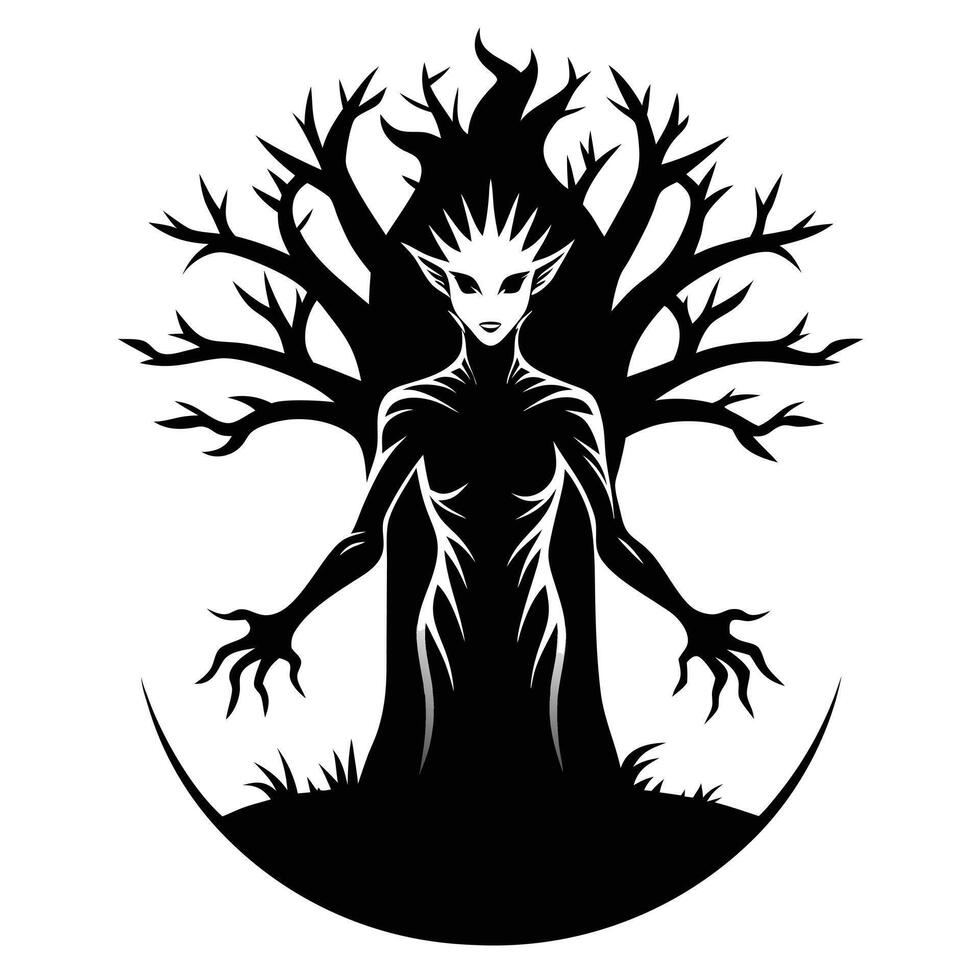 Dryad Spirit Silhouette Black And White vector