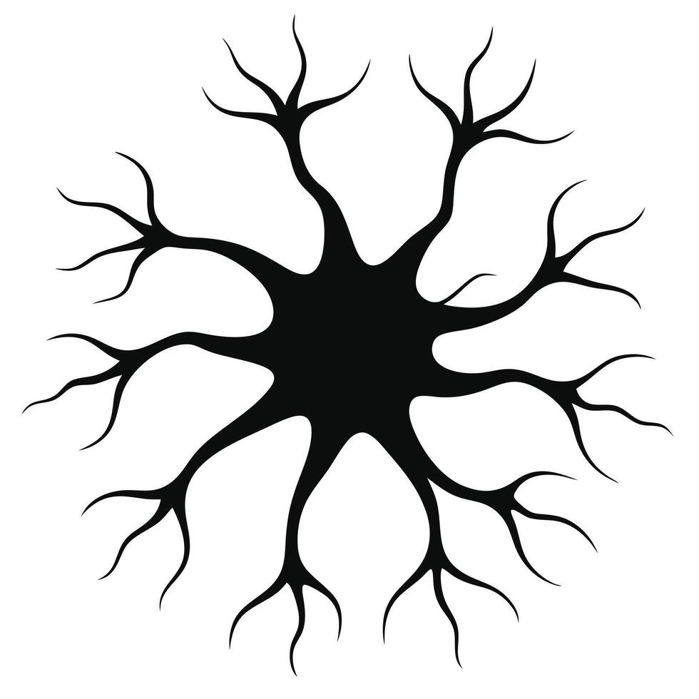 Black Neuron Cell Silhouette On White vector