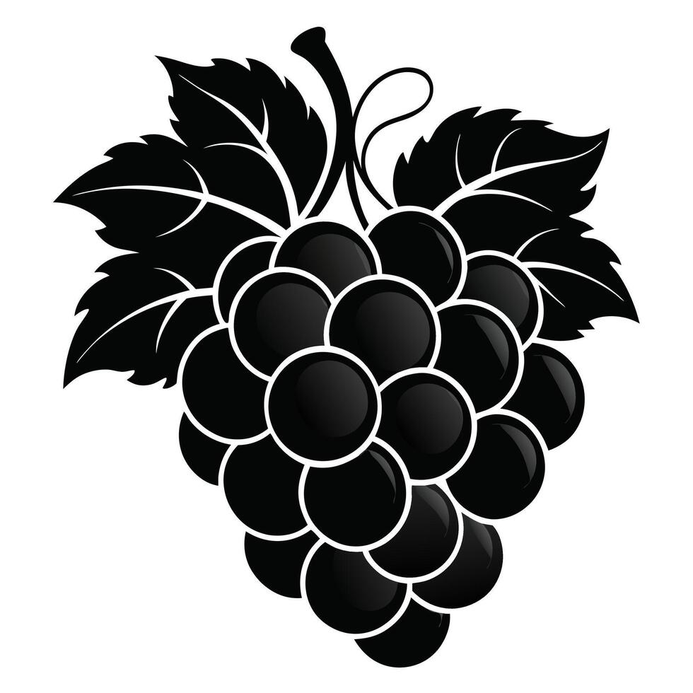 Black Grape Bunch With Leaves vector