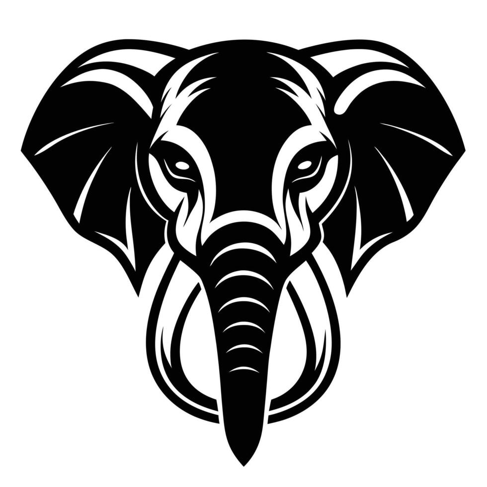 Bold Elephant Head Black And White vector