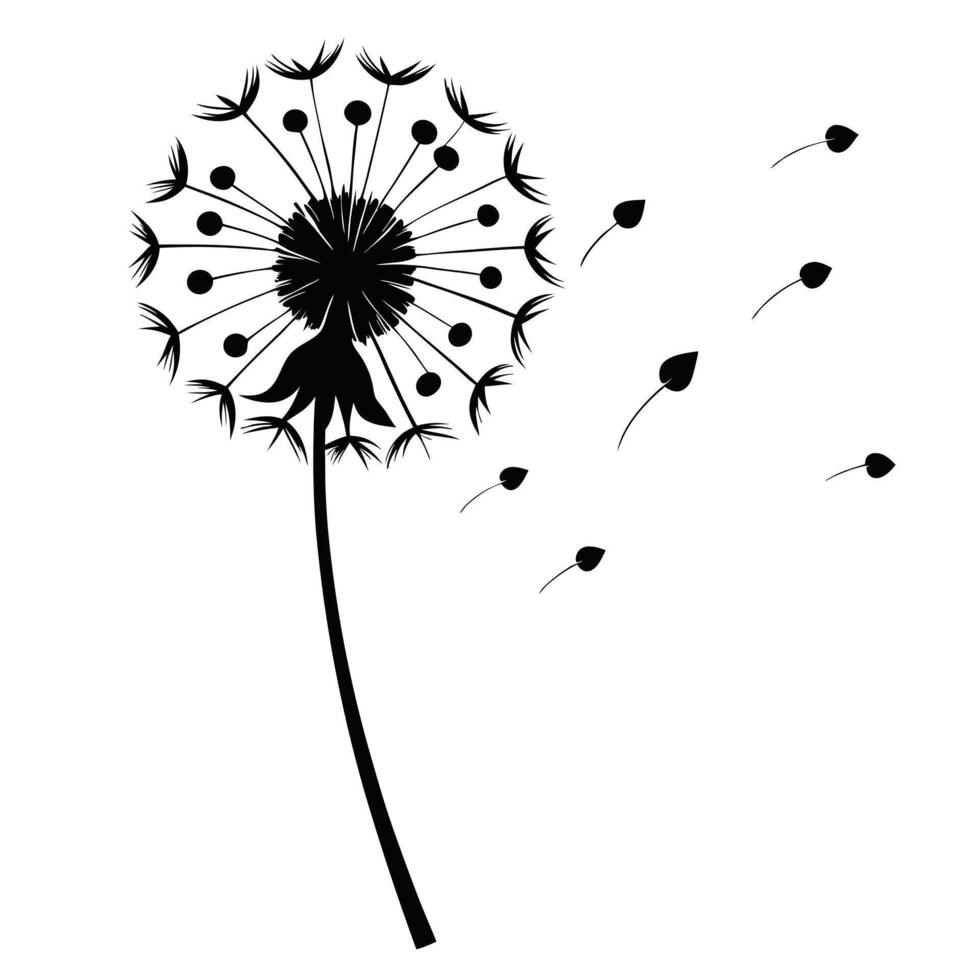 Dandelion Silhouette With Flying Seeds Art vector