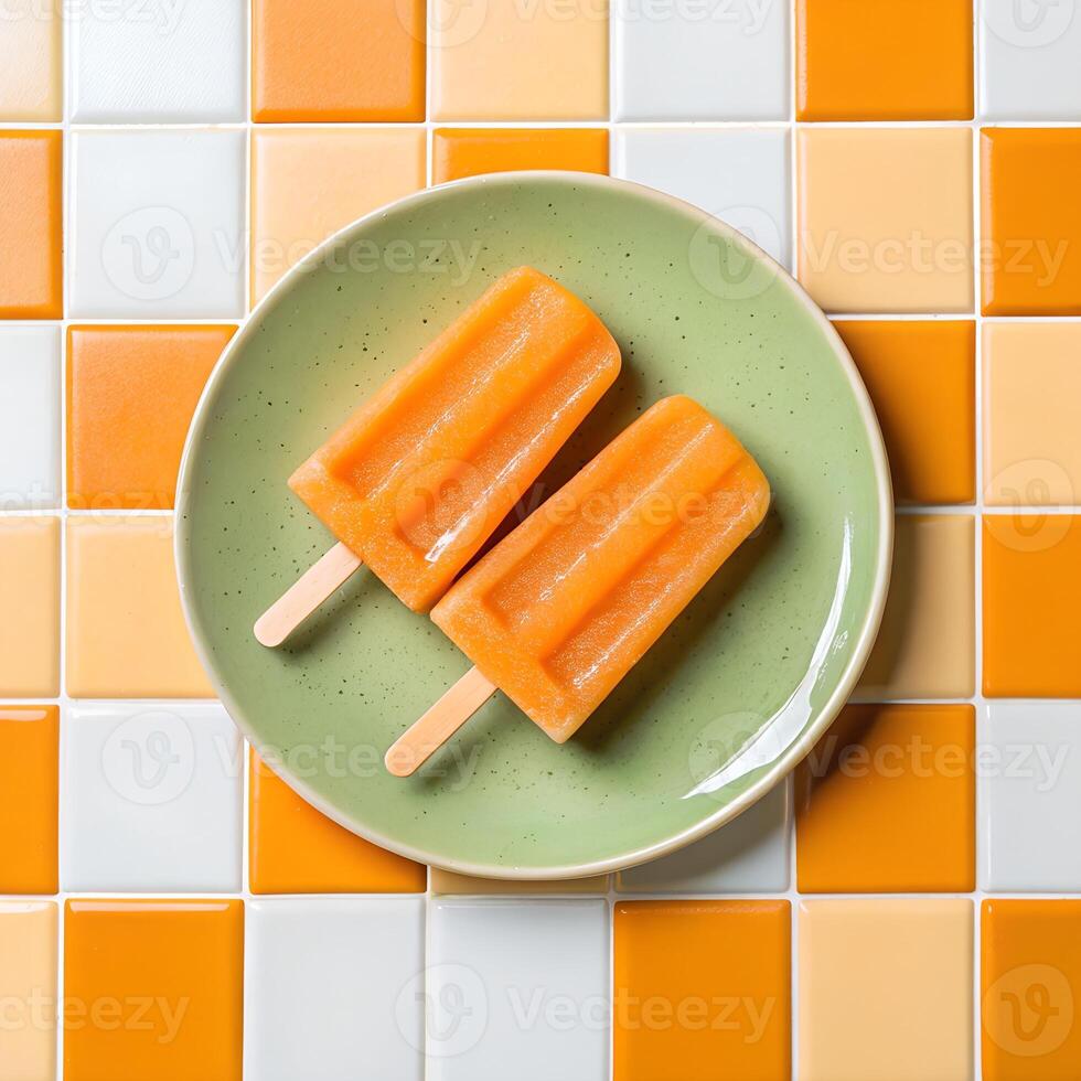 orange popsicle on a plate photo