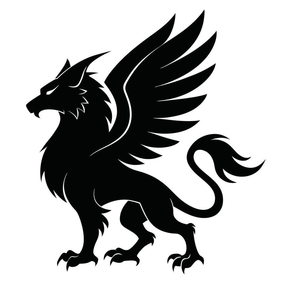 Black Griffin Standing Silhouette Isolated Image vector