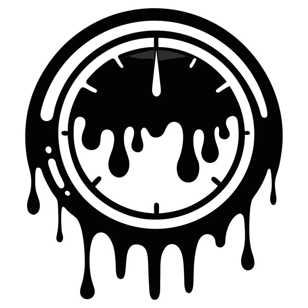 Melting Clock Time Black And White vector