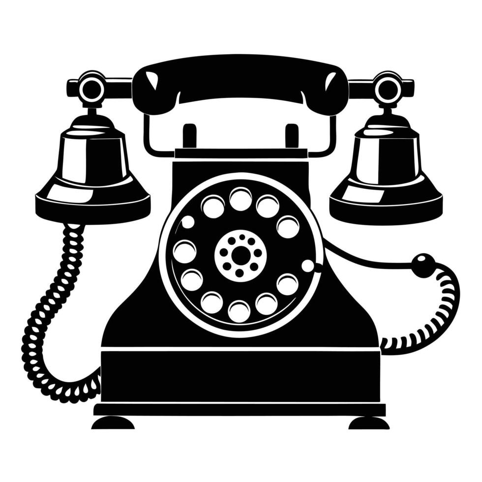 Black And White Rotary Phone Illustration vector