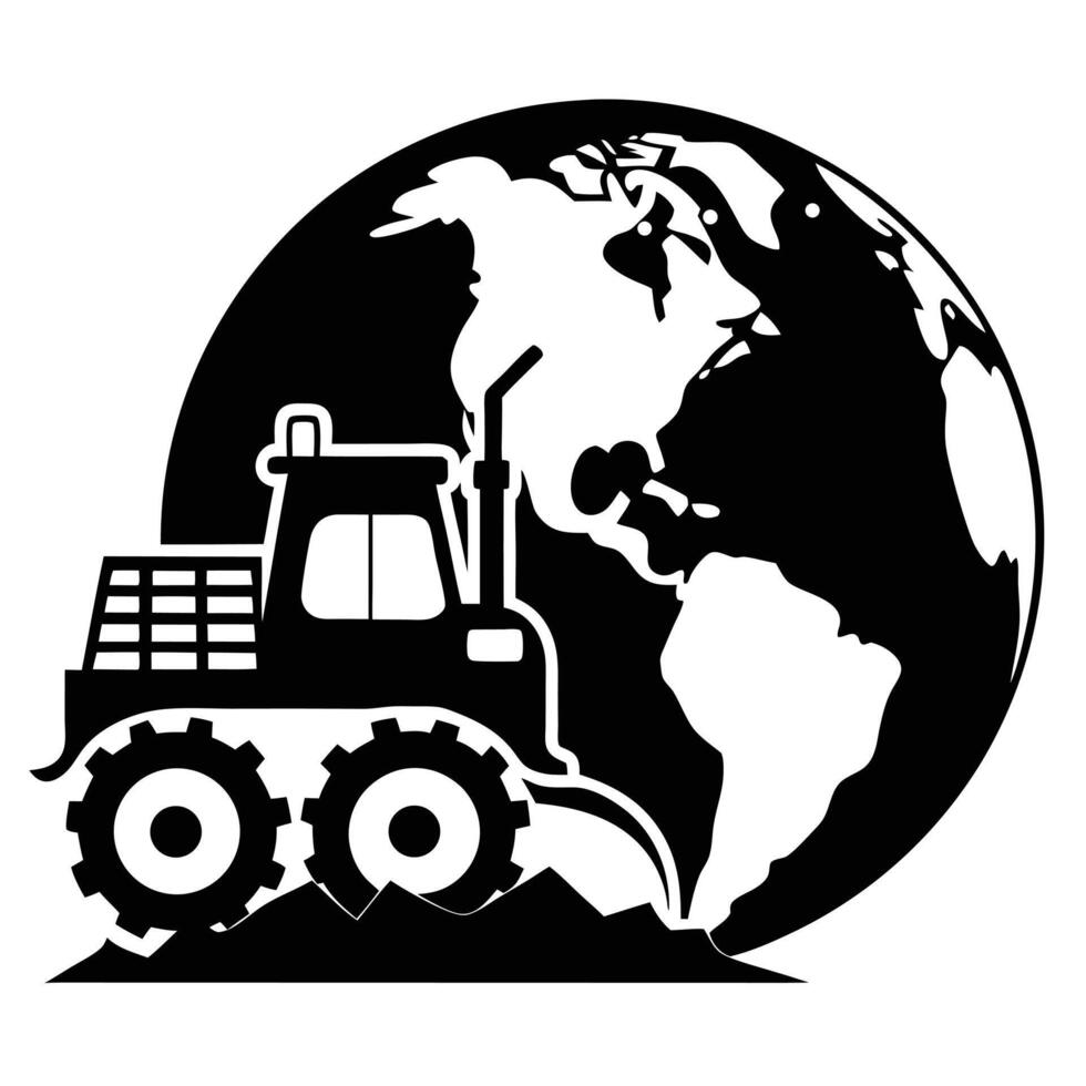 Bulldozer Destroying Earth Icon vector