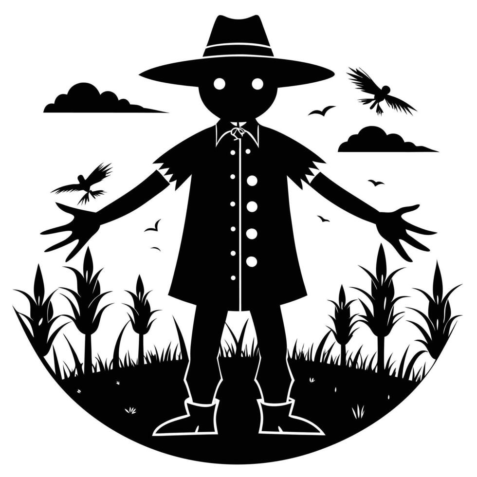 Black Scarecrow In A Cornfield vector