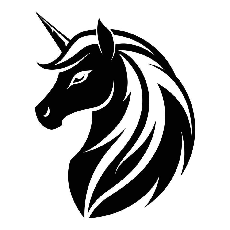Stylized Black And White Unicorn Head vector