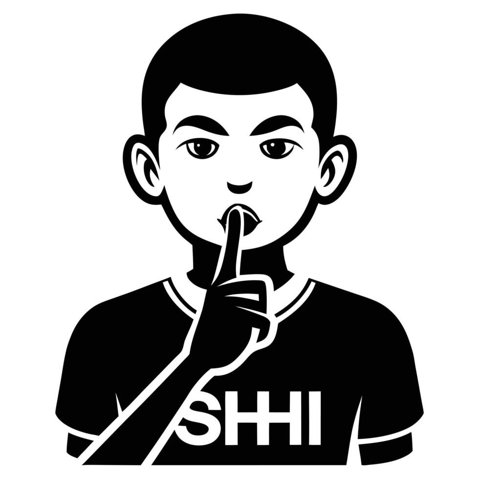 Boy Asking For Silence Silhouette vector