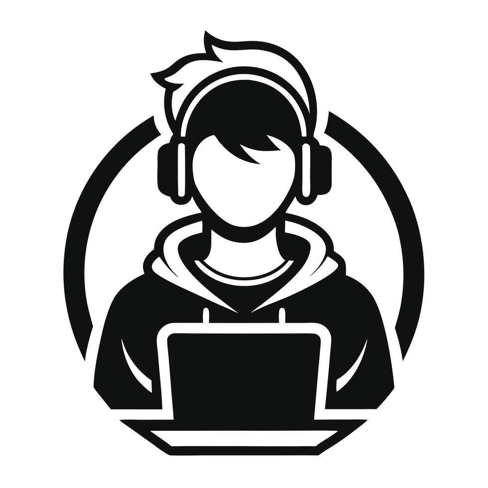 Programmer Using Laptop With Headphones vector