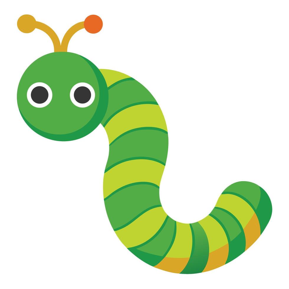 Cute Green Striped Caterpillar Cartoon Illustration vector
