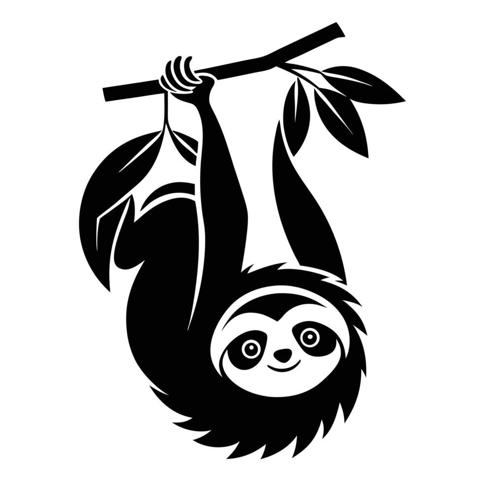 Hanging Sloth Silhouette On Branch vector