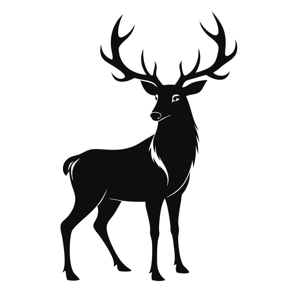 Reindeer Silhouette With Antlers On White vector