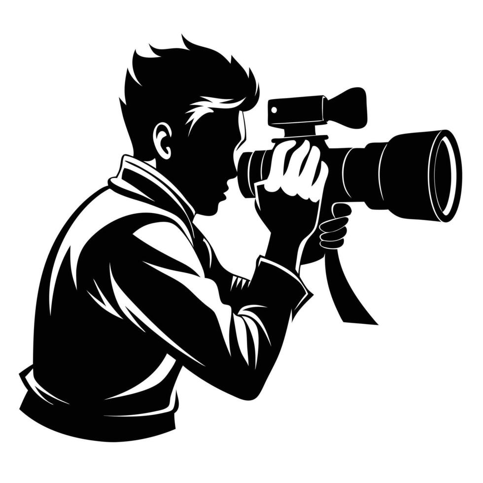 Photographer With Camera Black And White vector