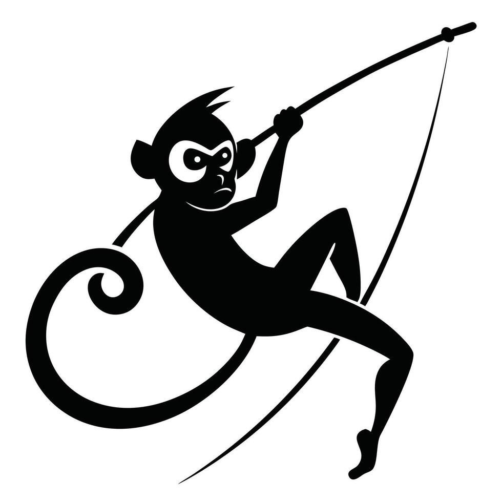 Monkey Swinging From Vine Silhouette vector
