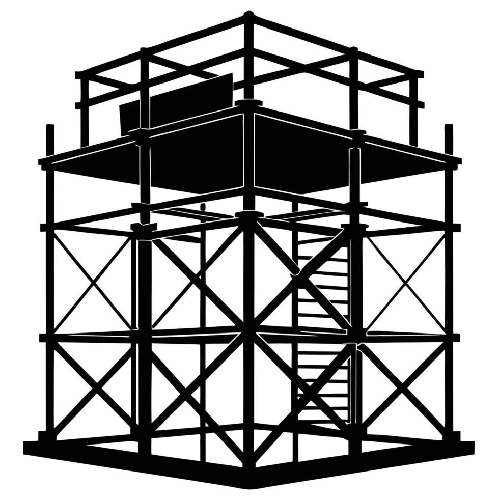 Black Scaffolding Construction Silhouette On White vector