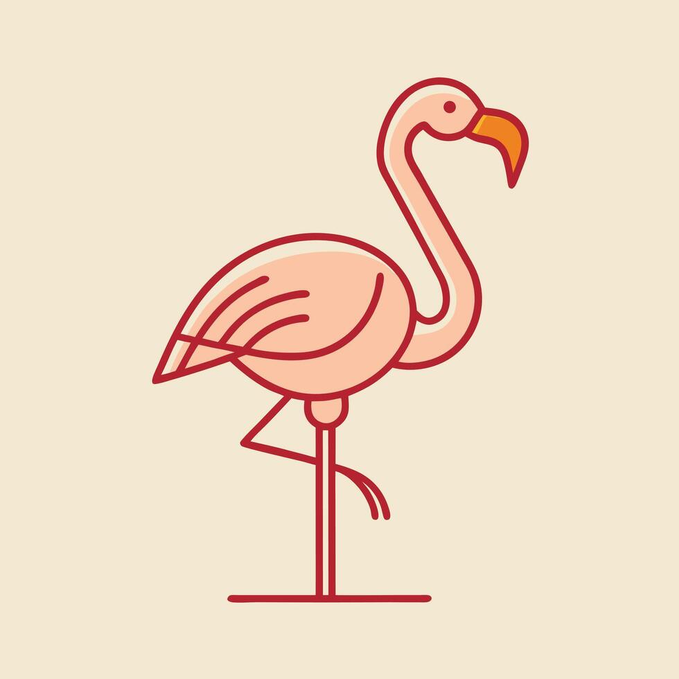Cartoon Flamingo Pink Bird Line Art vector