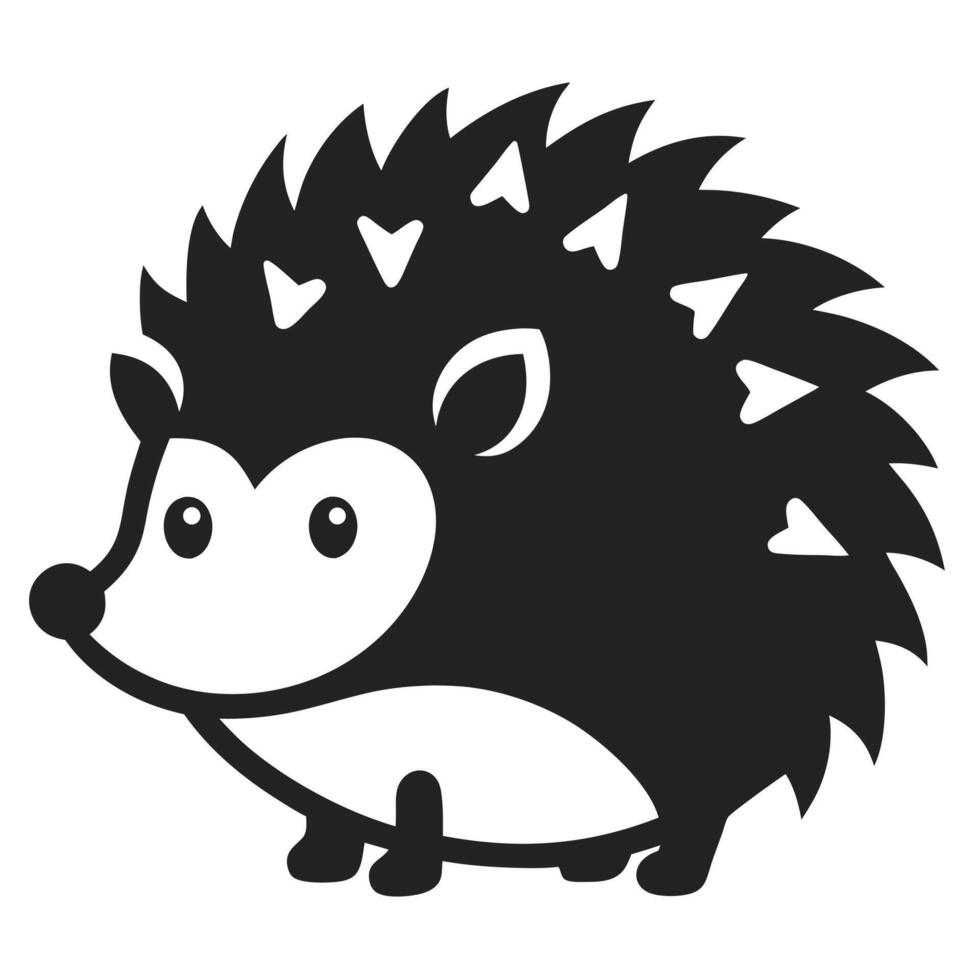 Simple Black And White Hedgehog Illustration vector