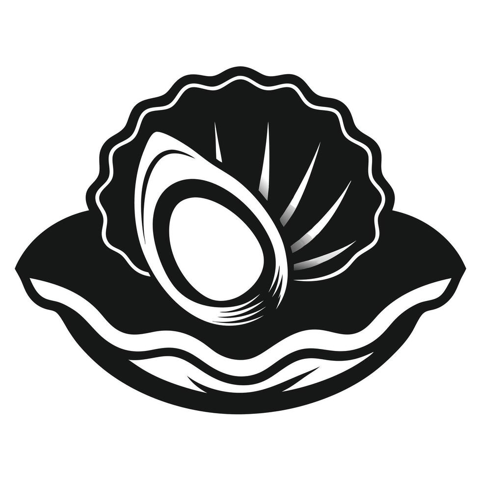 Oyster With Pearl In Black Silhouette vector