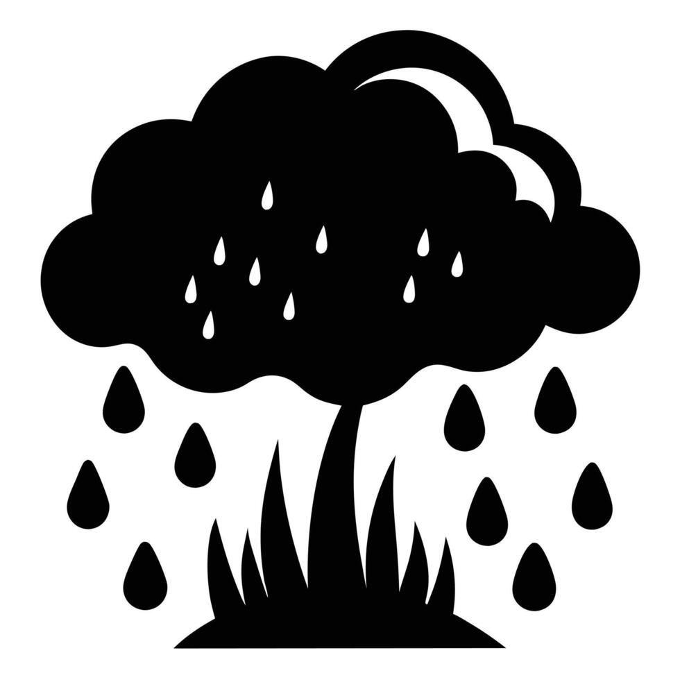 Cloud Raining Over Grass Silhouette Icon vector