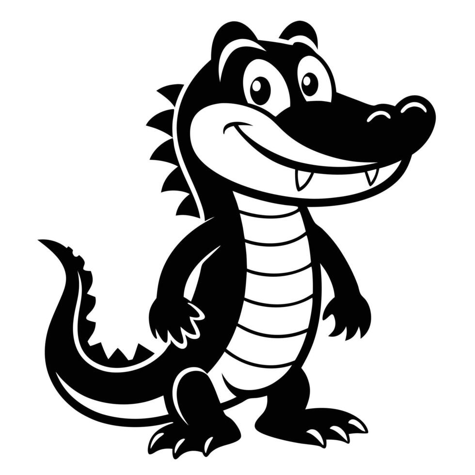 Cartoon Crocodile Black And White vector