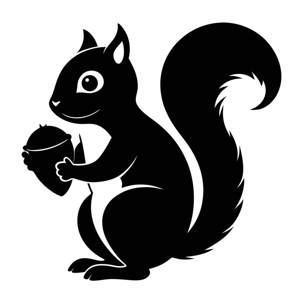 Squirrel Holding Acorn Silhouette Illustration vector