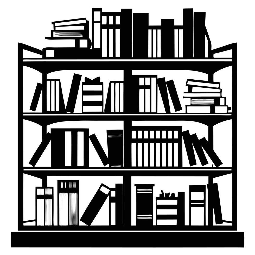 Monochrome Bookshelf With Books Black Silhouette vector