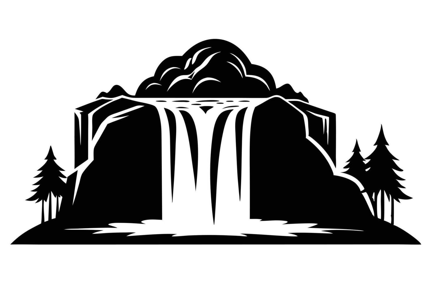 Black And White Waterfall Silhouette Design vector