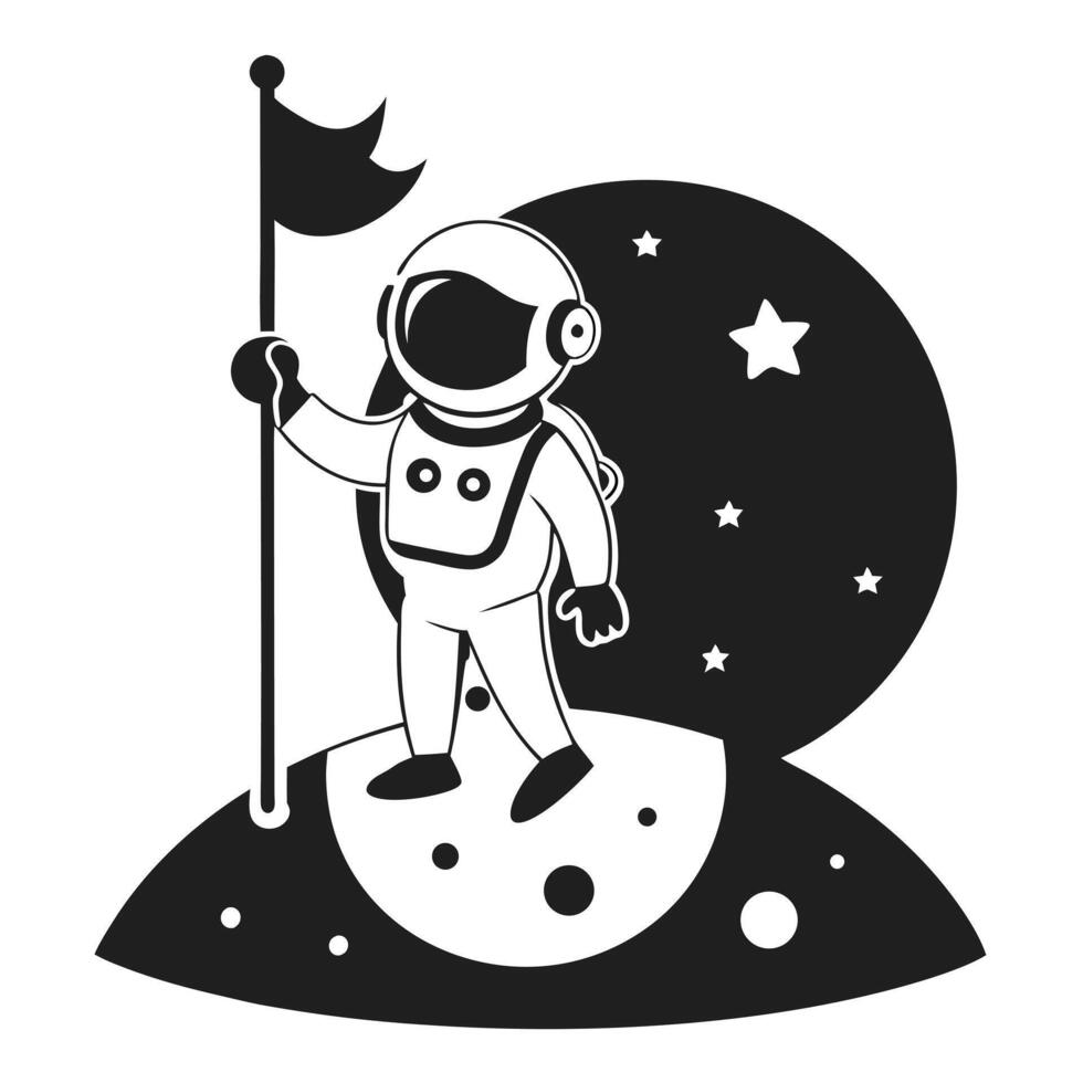 Astronaut On Moon Monochrome Graphic Design vector