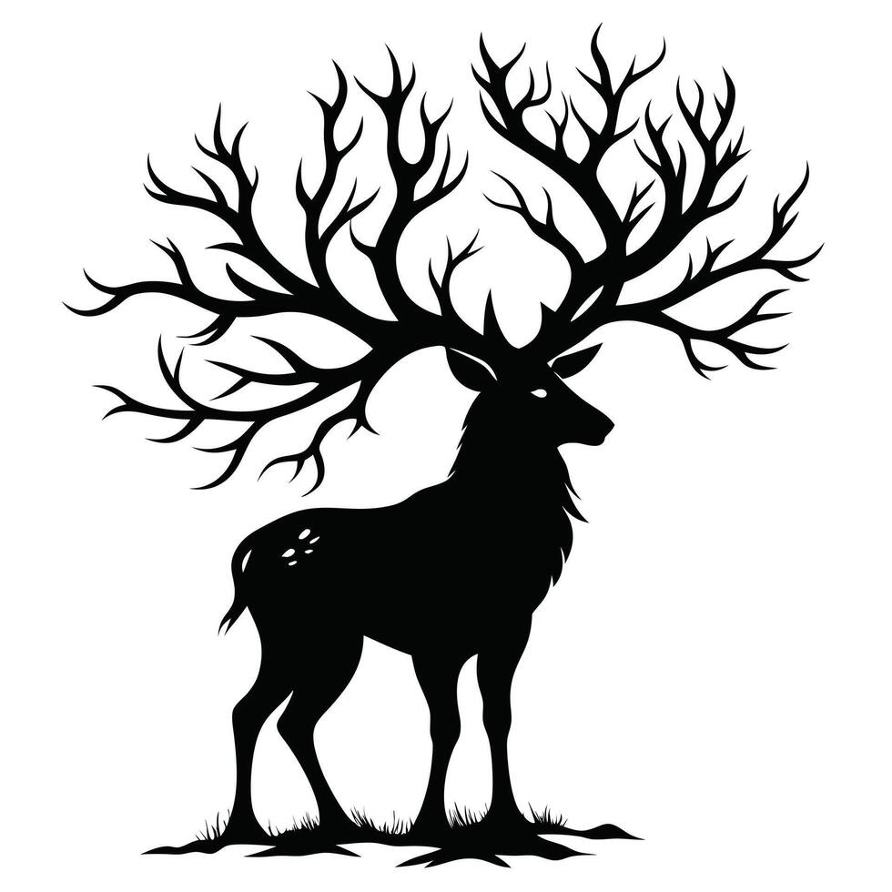 Deer With Tree Antlers Silhouette vector
