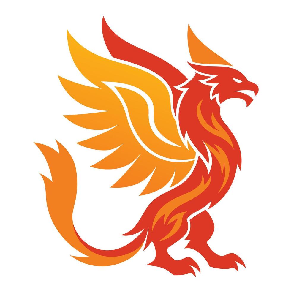 Stylized Fire Griffin Illustration Design vector