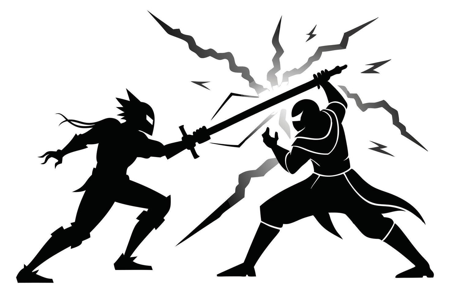 Warriors Clash Sword Fight Silhouette Style vector