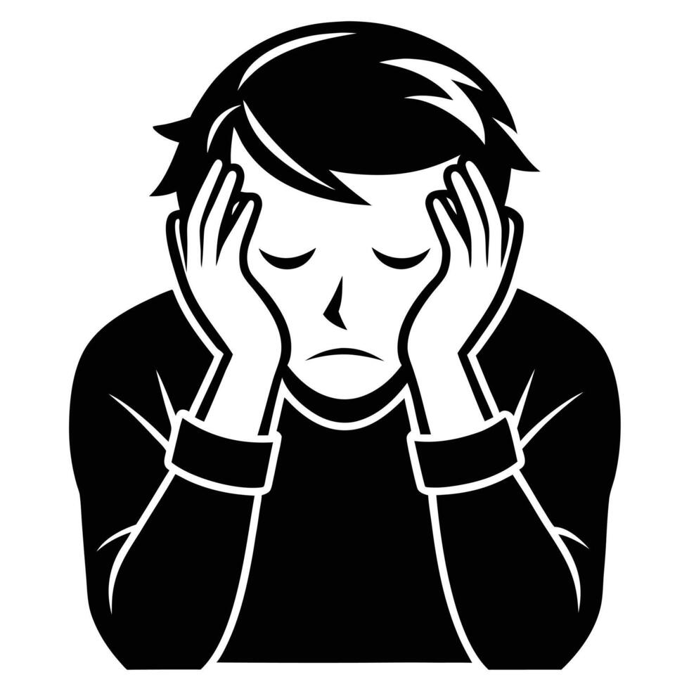 Man Depressed Frustrated Black And White Icon vector