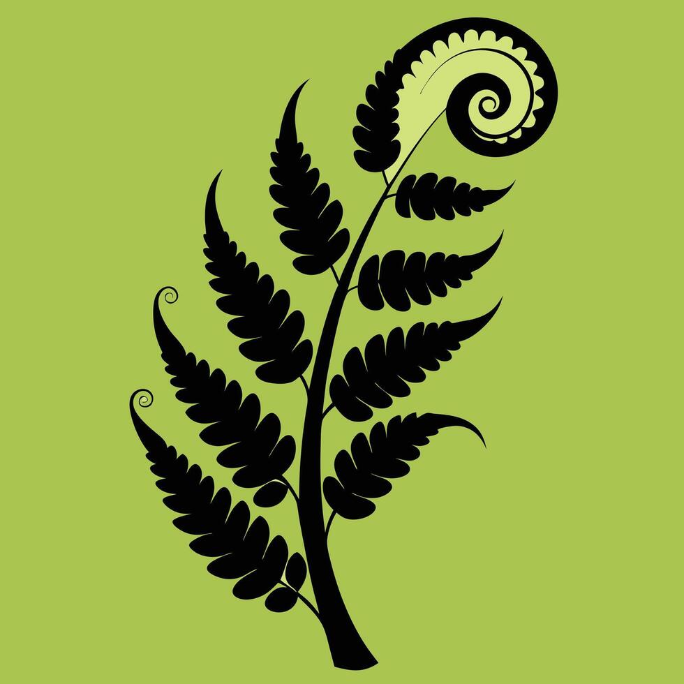 Silhouette Fern Frond Isolated Green Background vector