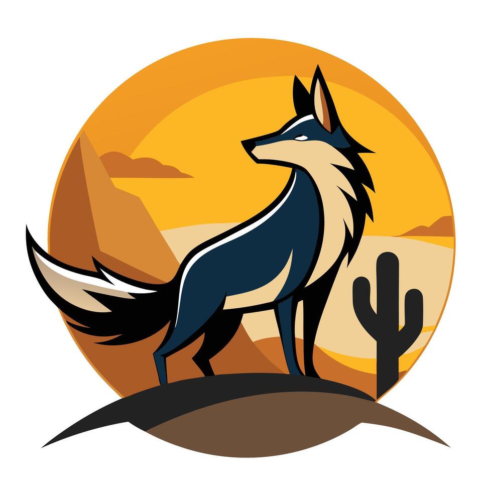 Coyote In Desert Landscape Illustration vector