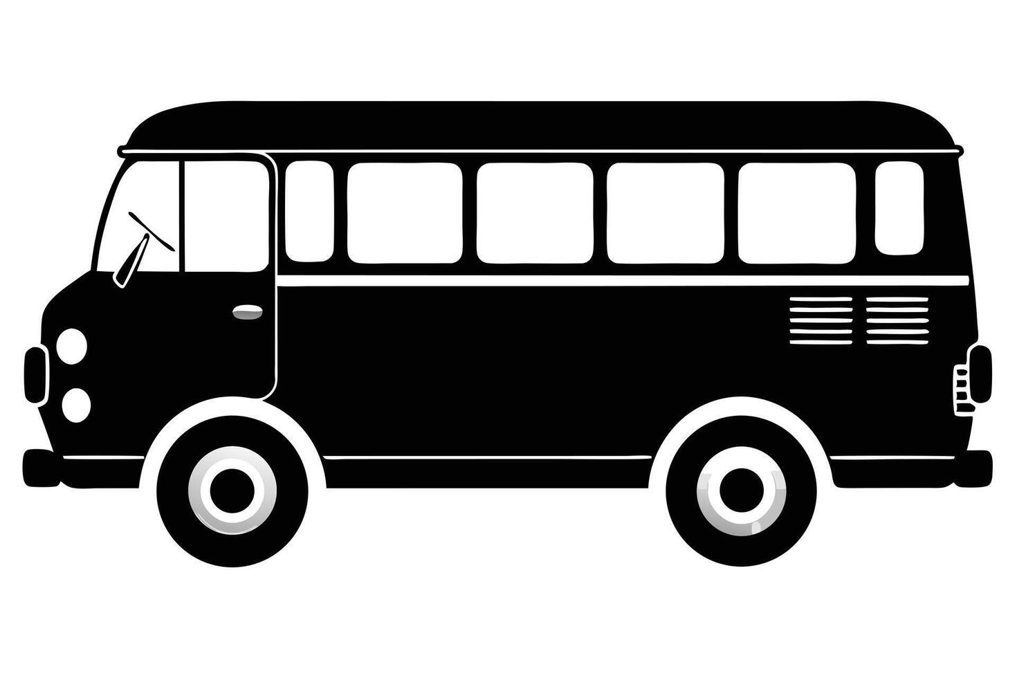 Retro Minibus Black And White Illustration vector