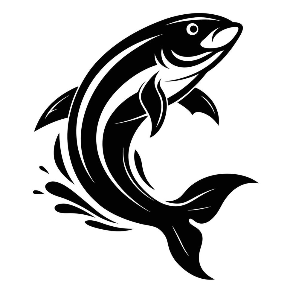 Fish Leaping Silhouette Black And White vector