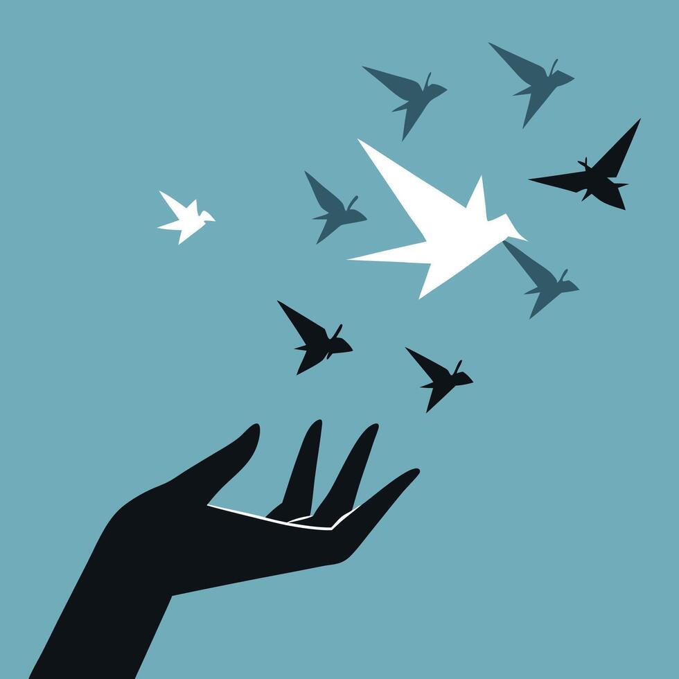 Hand Releasing Birds Freedom Symbol vector