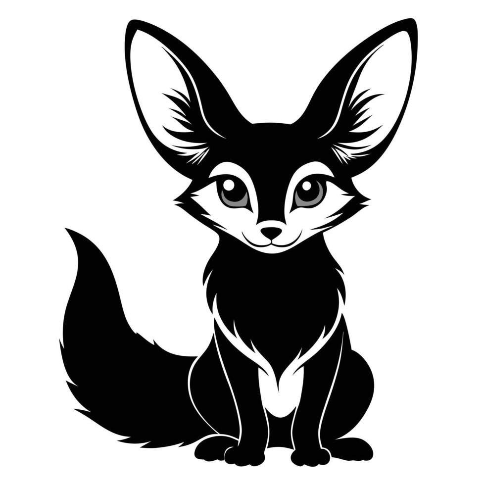 Cartoon Fennec Fox Black And White vector