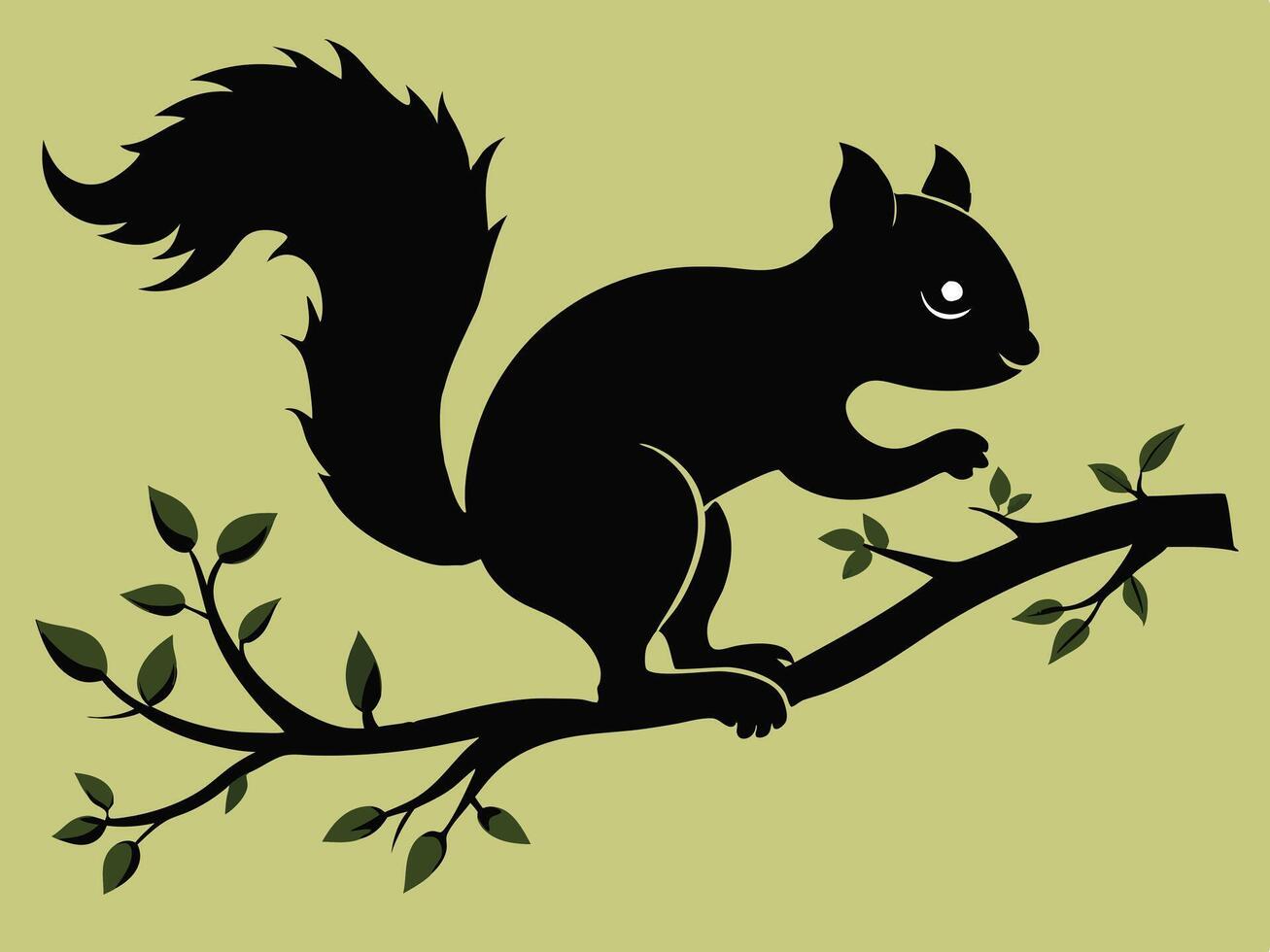 Squirrel Silhouette On Branch Illustration vector