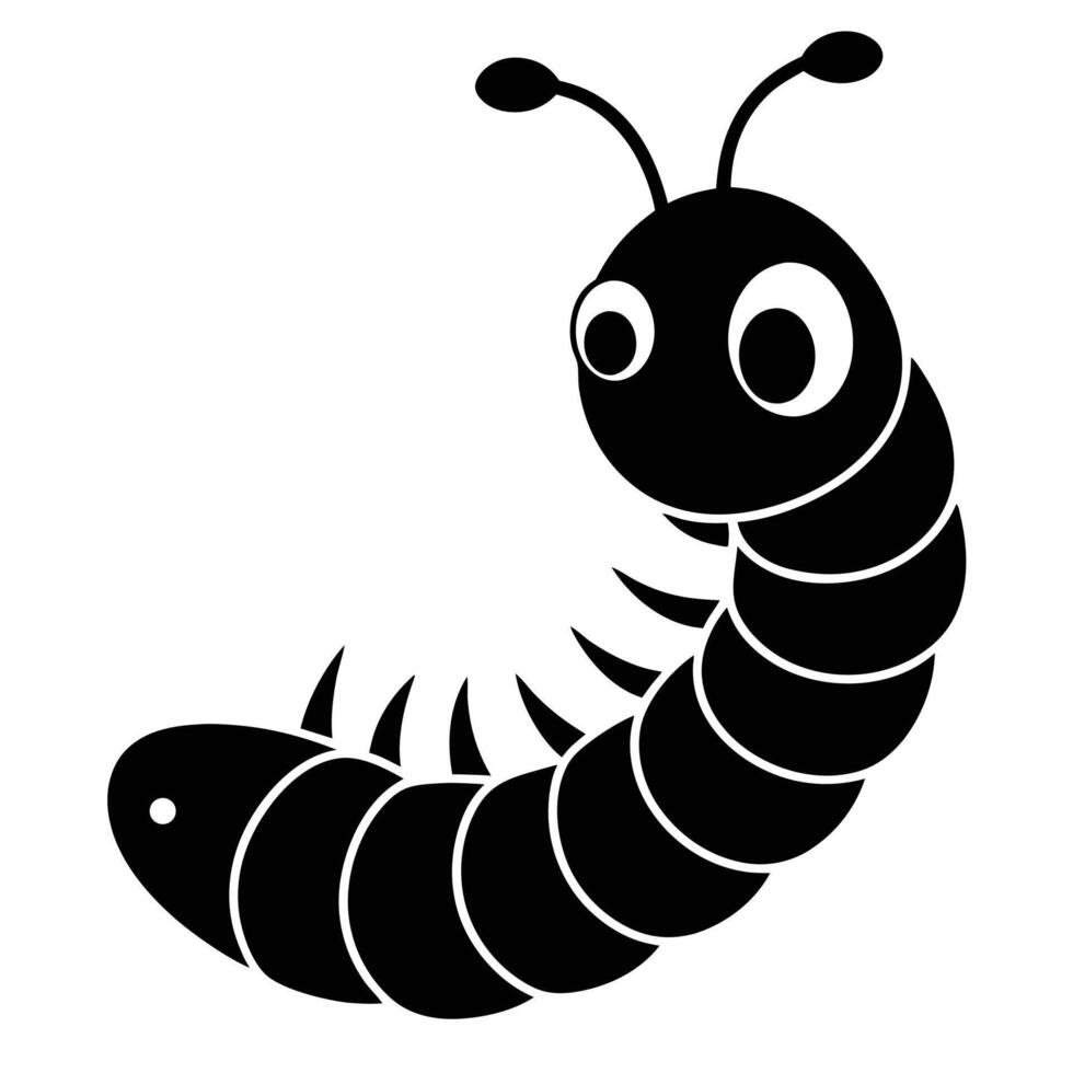 Cute Cartoon Centipede Black Silhouette vector