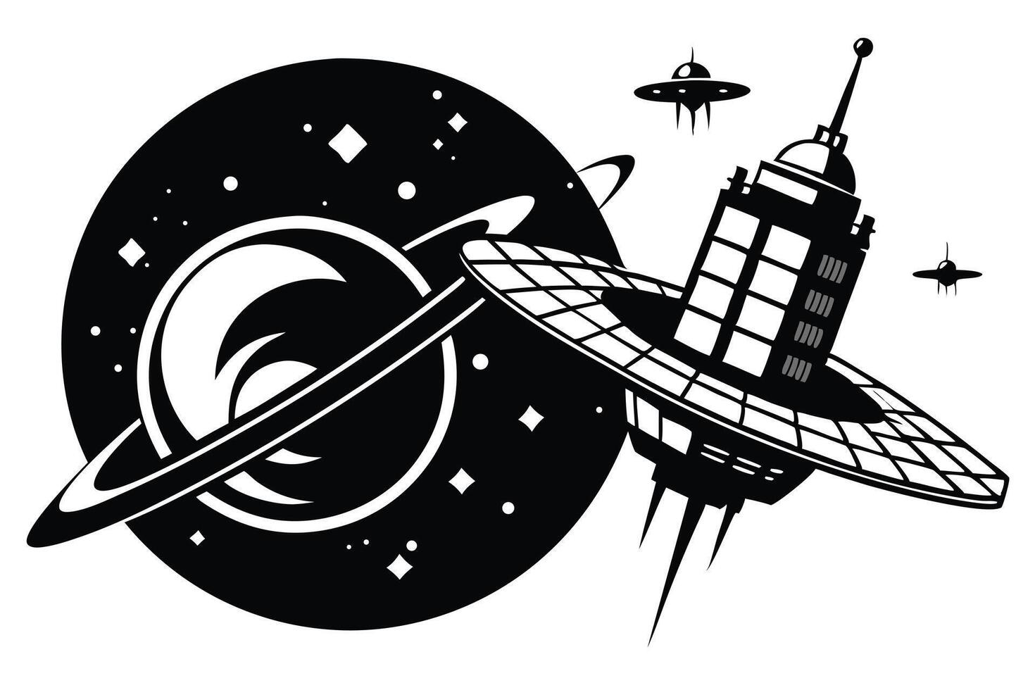 Retro Futuristic Space Station Art vector