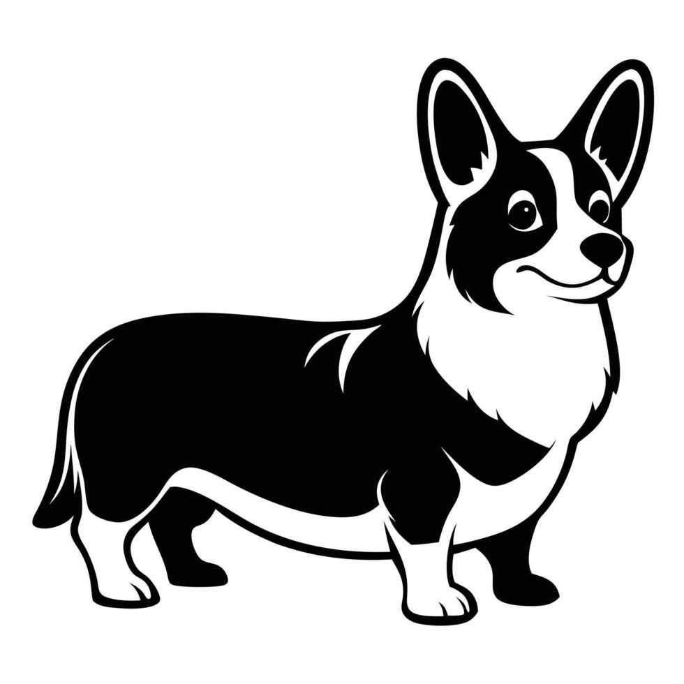 Corgi Dog Black And White Illustration vector